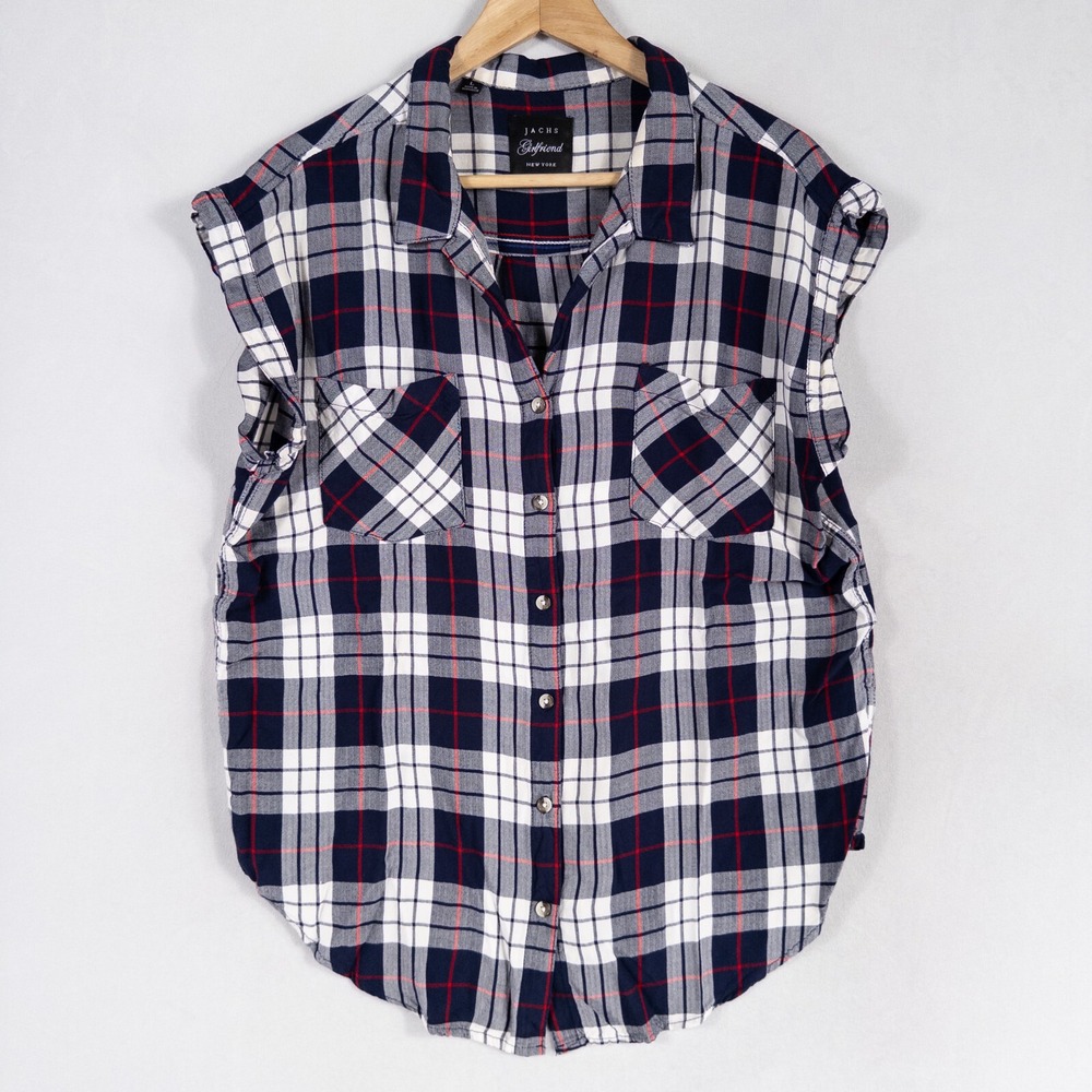 Jack by BB Dakota Women's Plaid Button-Up Top - Red, White, and Blue
